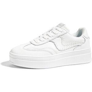 Women Platform White Sneaker Thick Sole Suede Leather Low Top Walking Shoes